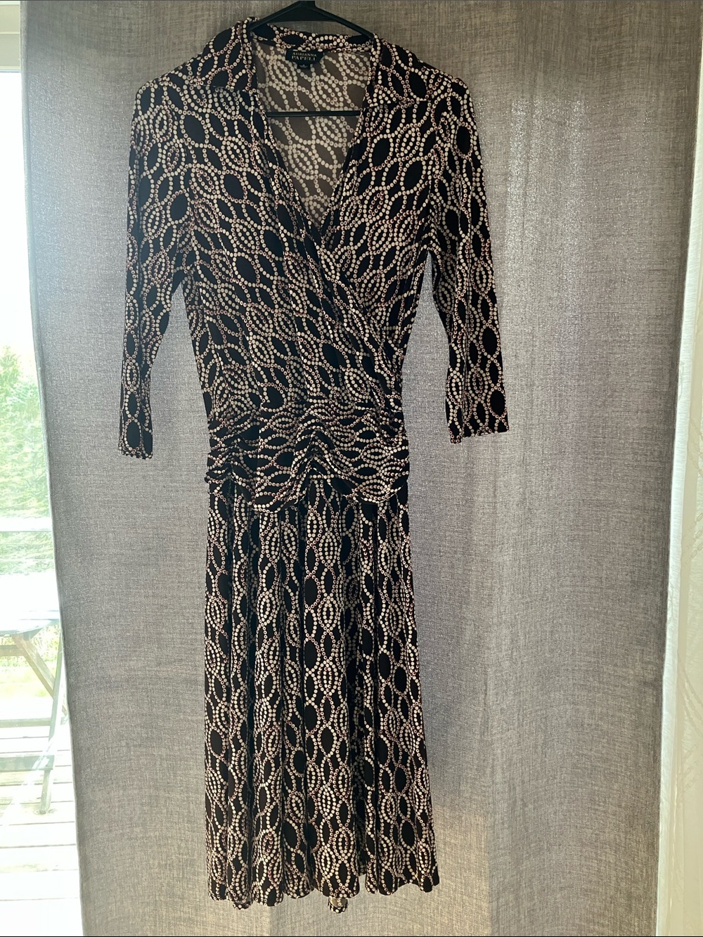 Adrianna Papell Black Dress with Cream Chain-Link Print